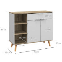 HOMCOM Aparador de Salón Moderno Aparador de Cocina con 1 Cajón 2 Puertas de Cierre Suave y Estantes Ajustables para Comedor Pasillo Dormitorio 95x35x85 cm Blanco y Natural - details 2