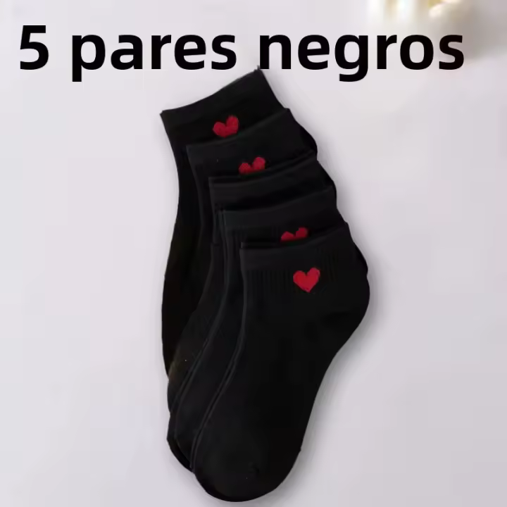 Calcetines Bajo De Corbata En Forma De Corazón Para Mujer 5/10 Pares Absorbentes De Sudor Transpirables Cómodos Estilo Dulce Para Primavera Verano - 1