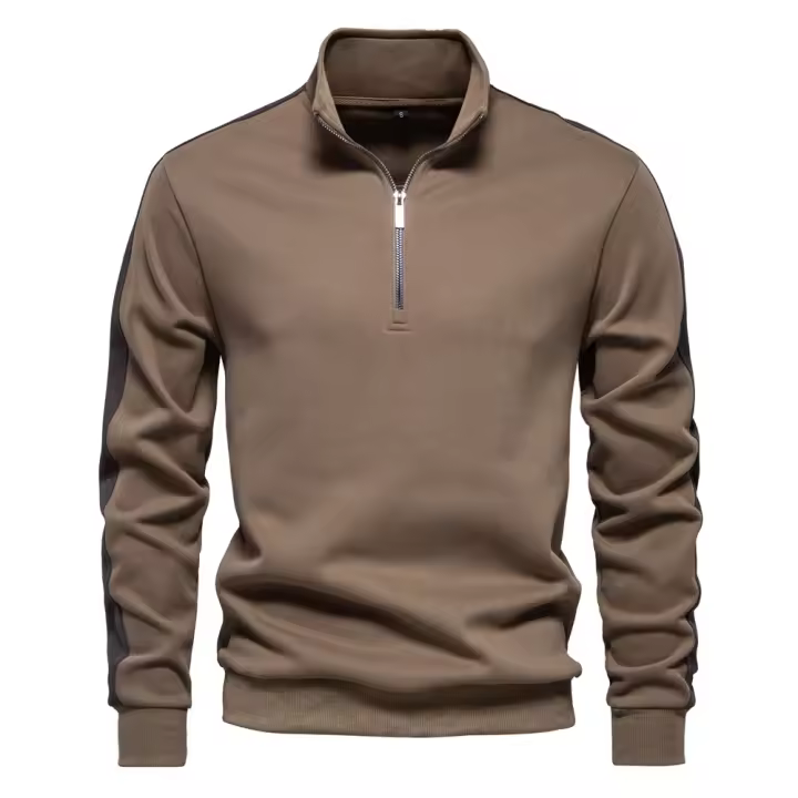 Sudadera de manga larga con cuello levantado para hombre, sudadera deportiva empalmada, chaqueta informal versátil, novedad de Otoño de 2024 - 1