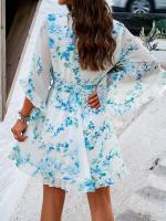 Vestido A-Line De Pierna Larga Para Mujer Con Estampado Floral Elegante Cuello V Manga Corta Estilo Casual Vestido De Verano Primavera - details 6