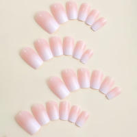 24pcs/set Uñas Postizas Cortas En Gradient Nude Rosa Jalea Brillante Estilo Cuadrado Ballet Frances Reutilizables Press on Falsas Uñas - details 37