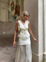 Conjunto De Vestido Para Mujer Estilo Británico Con Botones Metálicos Y Volante Hasta El Tobillo Traje De Invierno Elegante Y Temperamental - details 7