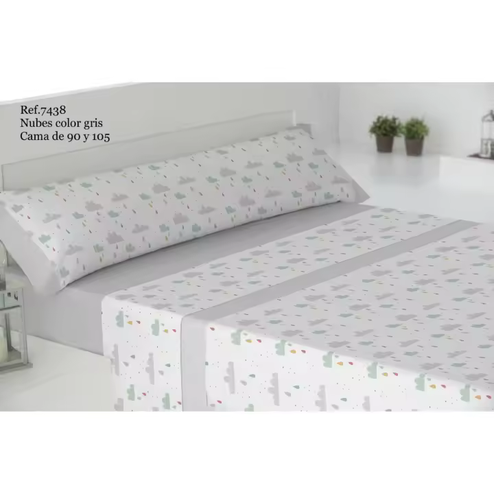 Sabana Gamberrito Kids Infantil Modelo 7438 Nubes Gris 50/50 3 pzas - 1