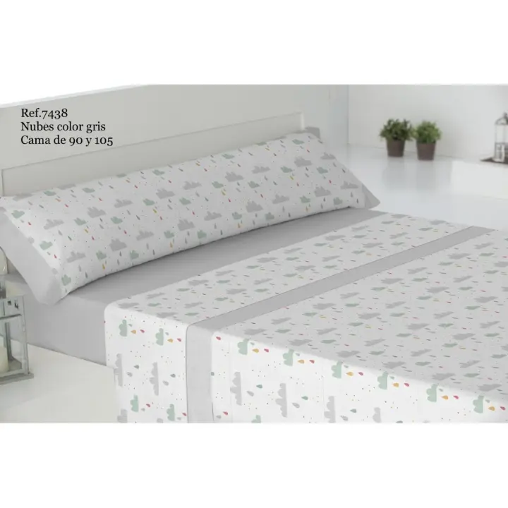 Sabana Gamberrito Kids Infantil Modelo 7438 Nubes Gris 50/50 3 pzas - 1