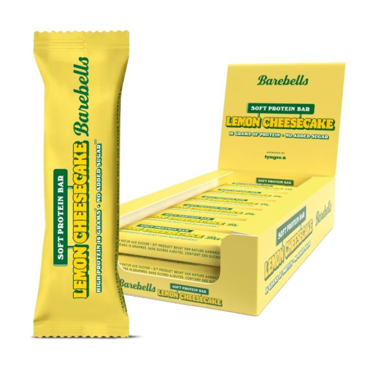 Caja de Barritas de Proteína Sabor Lemon Cheesecake  - 12x55g - 16g Proteína - Sin Azúcares Añadidos - BAREBELLS