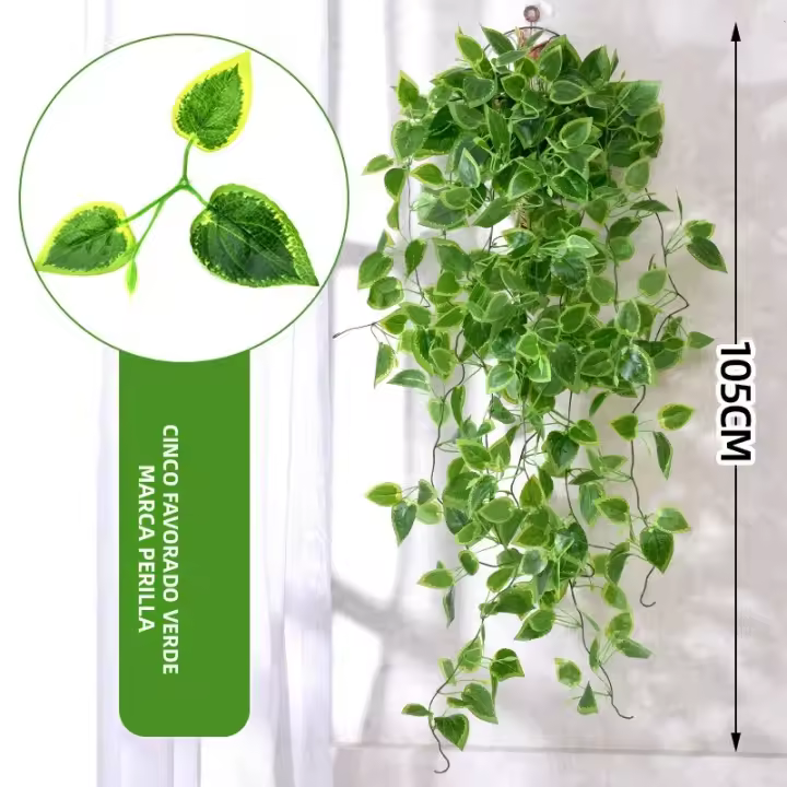 Planta Artificial De Hojas De Malvavisco 105cm/41in Para Decoración De Ventanas Patios Jardines Interiores Exteriores Material Plástico Verde Constante - 1