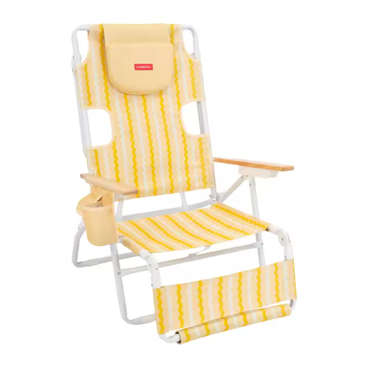 Flamingueo Silla Playa Plegable Reclinable 5 Posiciones Agujero Cabeza y Brazos Reposapiés 3 Posicones Asas Mochila Bolsillo Insulado y Posavasos Aluminio y Poliéster 67,3 x 72,2 x 101,3 cm - 1