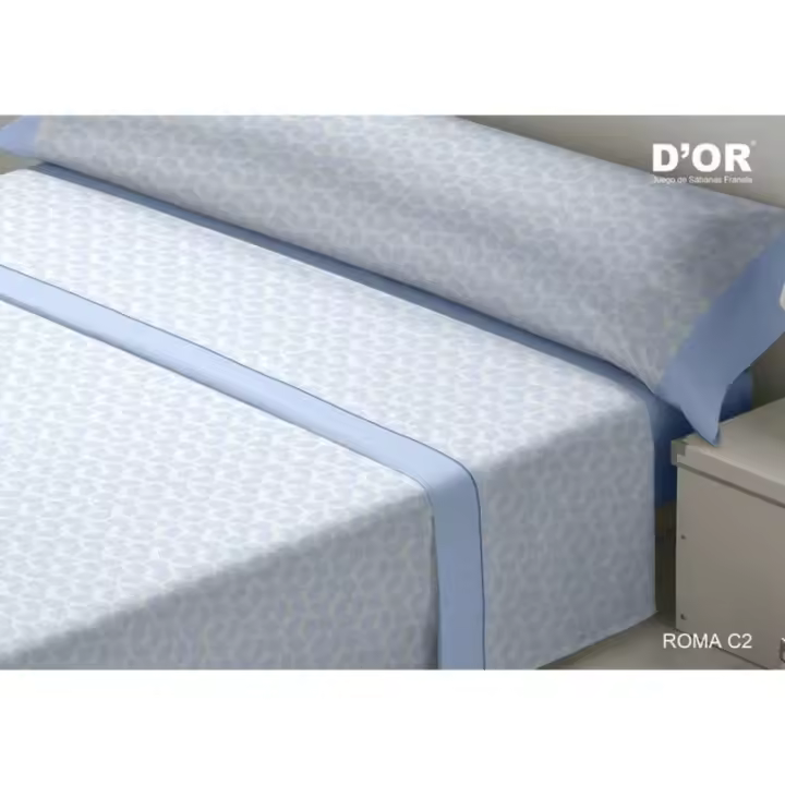 D'Or - Juego de Sábanas D'Or ROMA Azul Cama de 120 Franela - 1
