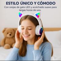 Auriculares Bluetooth para Niños con Luz LED Auriculares de Diadema Orejas de Gato tablet movil Inalámbricos Plegables Micrófono Integrado Sonido Estéreo Regalo para Niñas Niños Cumpleaños Navidad - details 1