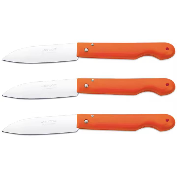 ARCOS Navaja Profesional - Navaja de Cocina (85 mm) - Acero Inoxidable Nitrum® - Mango de Polipropileno (Naranja) - PACK 3 - 1