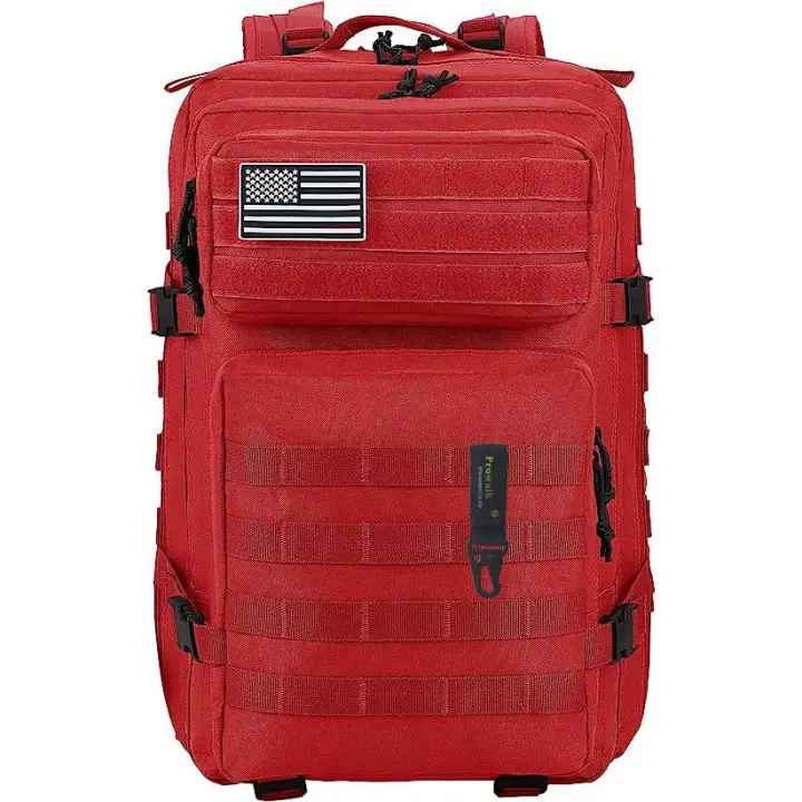 Prowalk mochila táctica roja estilo militar de asalto 45 litros, para senderismo y acampada con sistema molle, para hombres y mujeres, bolso grande  de viaje, ideal camping, rutas, caza, pesca y para llevar en cabina de avión - 1