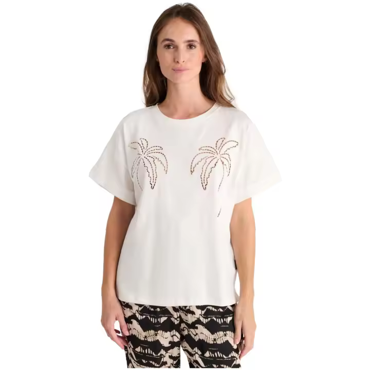 Camiseta LE TEMPS DES CERISES Istan con Palmeras Caladas en el Delantero Color  Blanco - 1