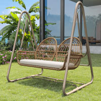 Columbio de Jardín, Columbio de Porche con respaldo, juego de muebles de Jardín de exterior, PE Doble Columbio de Trinquete, 2 asientos, extricture de asiento marrón y Zapatos beige - details 0