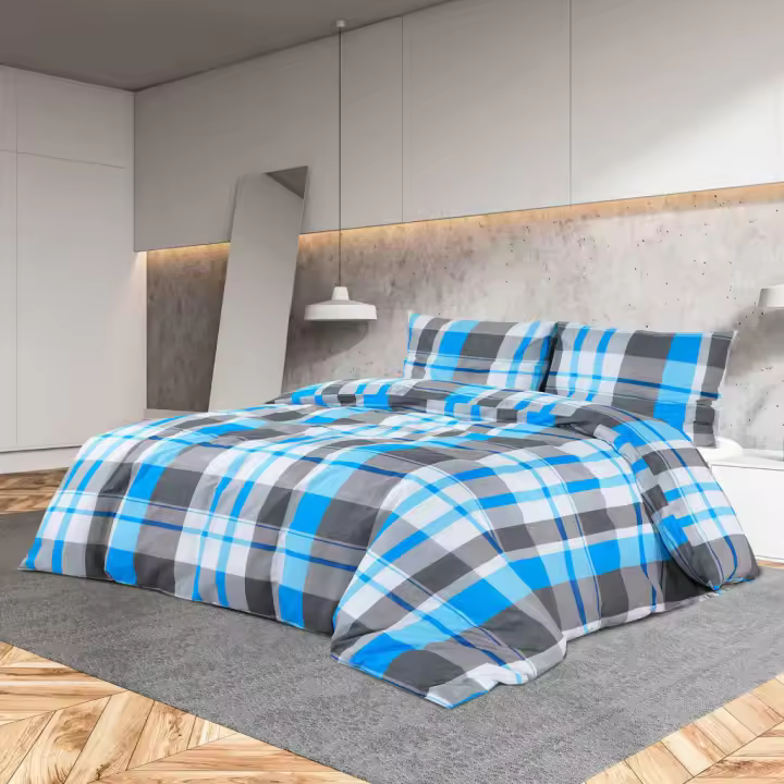 vidaXL Juego de funda nórdica algodón azul y gris 200x200 cm - 1
