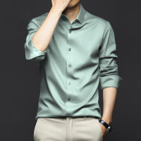 Camisa Larga Para Hombre Color Sólido Suave Y Elegante Ajustada Con Diseño De Muslo Top De Fiesta No Hierro Estirado Para Negocios - details 6