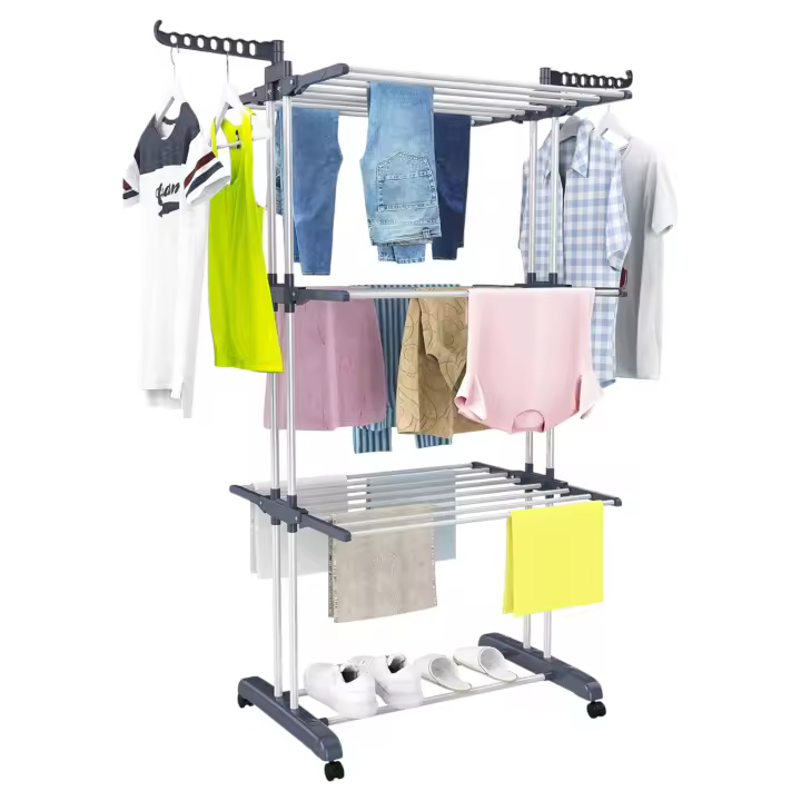 TODOBIEN STORE - Tendedero Plegable para Ropa, 4 Niveles con Alas Laterales, 6 Bandejas Retráctiles,  4 Ruedas 360° y Diseño Plegable para Ahorrar Espacio - 1