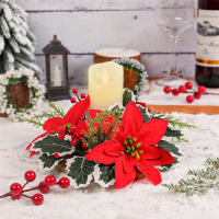 Anillo De Vela Artificial De Navidad Con Flores Decoración Para Casa Boda Y Fiesta Accesorio De Vela De Aro Para Decoración Navideña - details 3