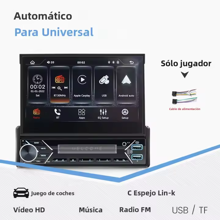 MEKEDE 1 Din Carro Radio Multimedia 7 Pulgadas Pantalla Retráctil Con CarPlay Android Auto Interfaz Plug And Play Soporte Para Control Del Volante - 1