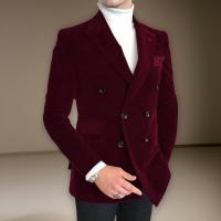 Chaqueta De Traje Para Hombre Estilo Italiano Slim Fit De Velours Con Pico Doble Botones Moda Casual Para Bodas Y Fiestas - details 2