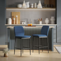 HOMCOM Juego de 2 Taburetes de Bar Taburetes Altos de Cocina con Respaldo y Reposapiés Tapizado en Terciopelo Marco de Acero Taburetes Altos Modernos para Comedor Mostrador Azul - details 1