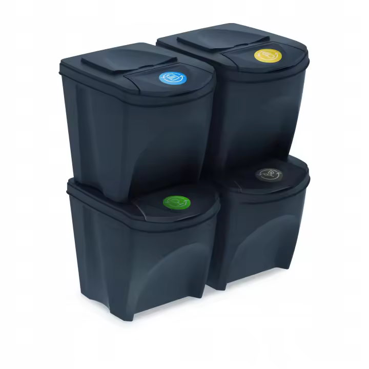 Juego de 4 cubos de reciclaje 100L Prosperplast Sortibox de plastico en color antracita - 1