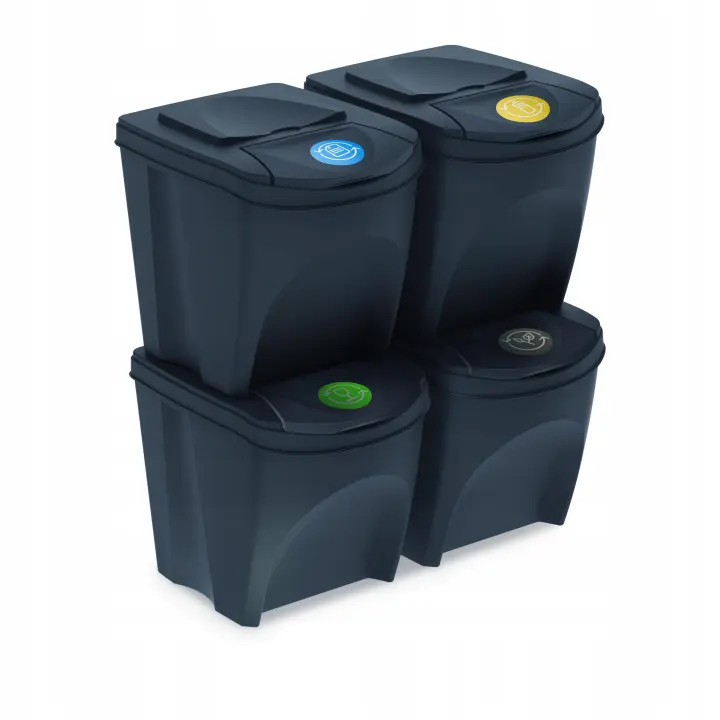 Juego de 4 cubos de reciclaje 100L Prosperplast Sortibox de plastico en color antracita - 1