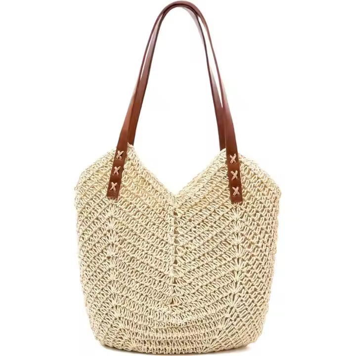 Bolso de Playa de Paja para Mujer with Cremallera - Estilo Vintage y Hecho a Mano - 1