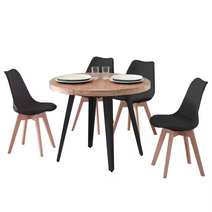 Conjunto de Mesa Extensible Redonda  con 4 Sillas  en Varios Colores - 1