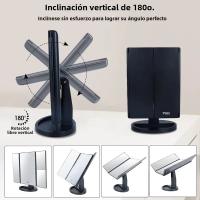 Espejo De Maquillaje LED Trifold Con Pantalla Táctil Iluminado Y Magnificación 1x/2x/3x Estación De Trabajo USB Para Belleza - details 4