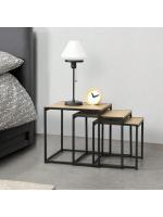 BLOOM STORE-Mesa de Centro set de 3 mesas acero y MDF,mesas auxiliares de centro,Color roble y Negro - details 0