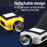 Linterna Frontal LED COB Sensor USB Recargable Con Batería Integrada Para Pesca Y Camping Luz De Cabeza Con Clip Para Gorra - details 9