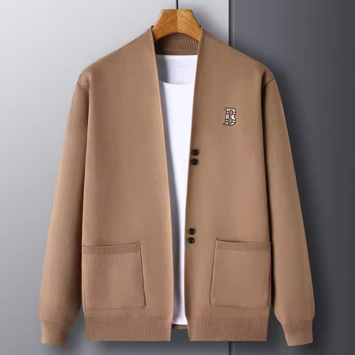 Chaqueta De Punto Para Hombre Lujo Con Bordado Exquisite En Color Sólido Abrigo Casual De Otoño E Invierno De Marca - 1