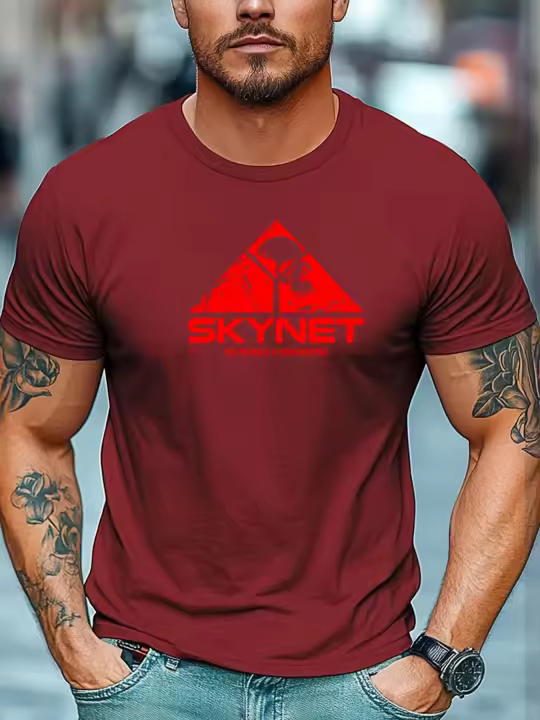 Camiseta Para Hombre 100% Algodón Con Logo De Skynet Estampado Gráfico Verano Cómoda Cuello Redondo Casual Transpirable Para Uso Diario - 1