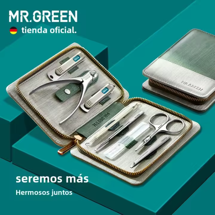 Set De Manicura Y Pedicura MR.GREEN Con Herramientas De Acero Inoxidable Y Estuche De Cuero PU Kit De Cuidado Personal - 1