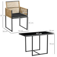 Outsunny Conjunto de Mesa y Sillas de Jardín Exterior Juego de 3 Piezas Sillas con Respaldo Plegable y Cojines y Mesa de Cristal Diseño Anidado para Terraza Patio Natural y Negro - details 2
