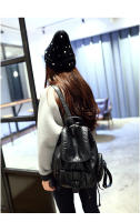 Mochila Grande Para Mujer Con Cordón De Cuero Sintético Moda Viaje Casual Bolso De Hombro Laptop Mochila Bolsa De Mano Plegable Y Expansible - details 6