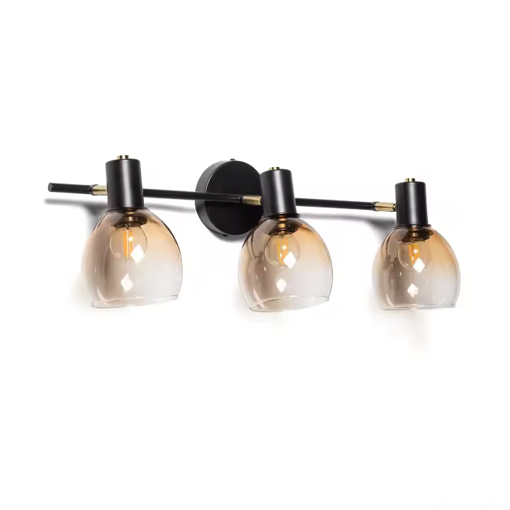 Ledkia Aplique de Pared Metal y Cristal Abiel 3 Focos Negro - 1