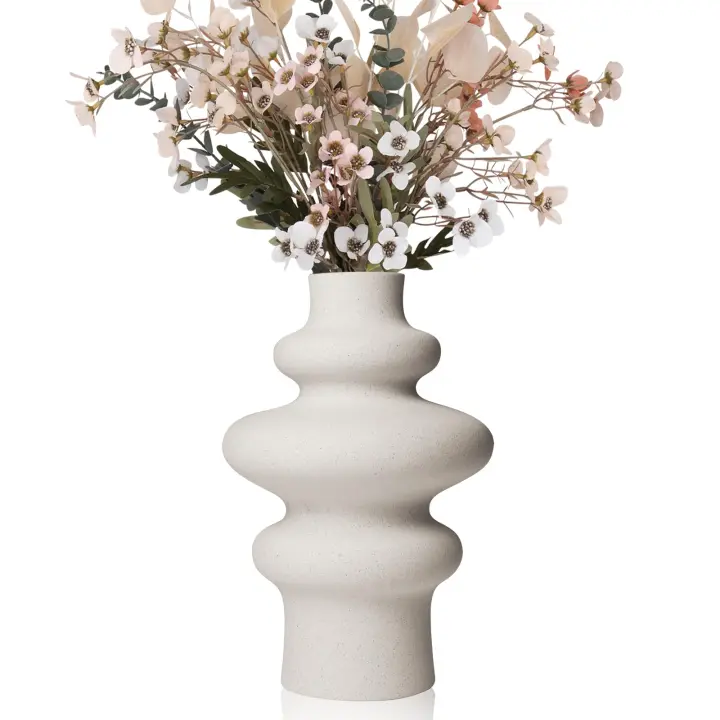 Jarrones Decorativos Modernos, Jarrón Cerámica Blanco, Otoño Decoracion Jarrones Apto para Flores y Pampas, Decoracion Minimalista Hogar, Oficinas y Tiendas, Decoración y Regalos Navideños - 1