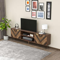 Mueble de TV Estilo Industrial Moderno | Puertas de Panel de Madera Natural + Asas Doradas | 2 Compartimientos de Almacenamiento, Soporte Integrado para TV y Patitas de Hierro Anticorrosión-Elegant, Funcional y Duradero para Salones - details 3