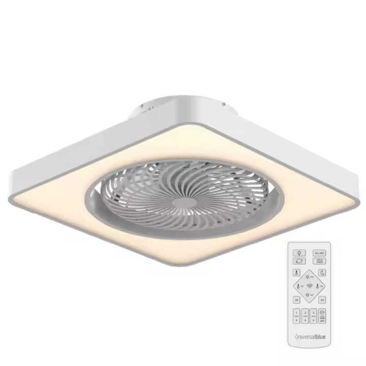 UNIVERSALBLUE SOLANO 7048W Ventilador de Techo Blanco con Aspas Ocultas - Motor DC - Bajo Consumo - 6 Velocidades - 7 Aspas - Función Invierno - Temporizador - Luz LED - Fácil Montaje - 1
