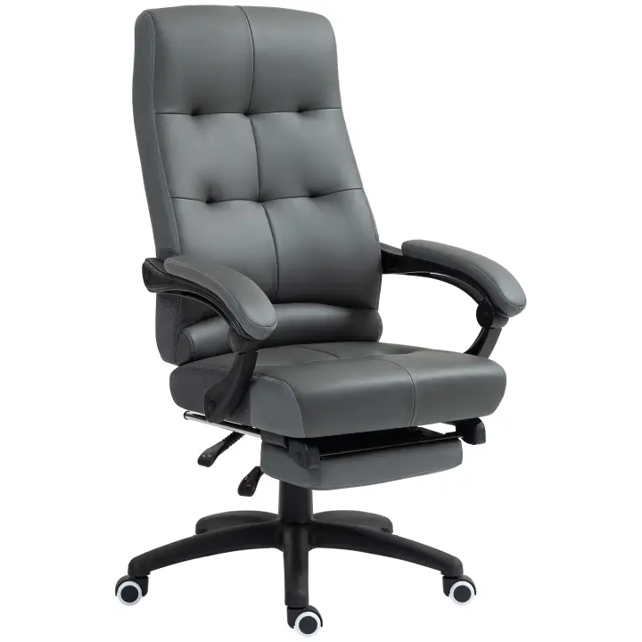 Vinsetto Silla de Oficina Ergonómica Silla de Escritorio Giratoria con Altura Ajustable Función de Inclinación Reposabrazos y Reposapiés Piel Sintética 65x65x118-125 cm - 1