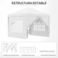 Outsunny Carpa Plegable con 4 Paredes Desmontables 3x3 m Cenador de Jardín Gazebo Impermeable Protección UV y Bolsa de Transporte Pabellón para Recepción Eventos Camping Cerveza - details 4