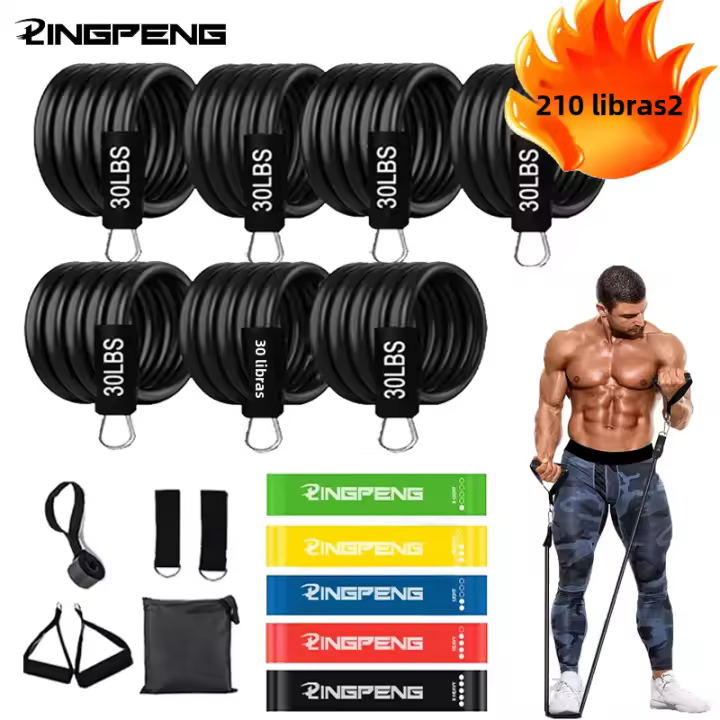 Set De Bandas De Resistencia 7 Piezas Accesorios De Gimnasio Portátiles Para Casa Ejercicios Elásticos De Goma Para Fitness Y Fortalecimiento Muscular - 1