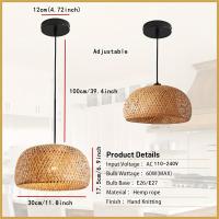 Lámpara Colgante De Estilo Boho Chic Hecha a Mano Con Sombrilla De Tela Y Techo De Rattan Luz De Techo De Montaje En Plano Farmhouse Sin Fuente Incluida - details 8
