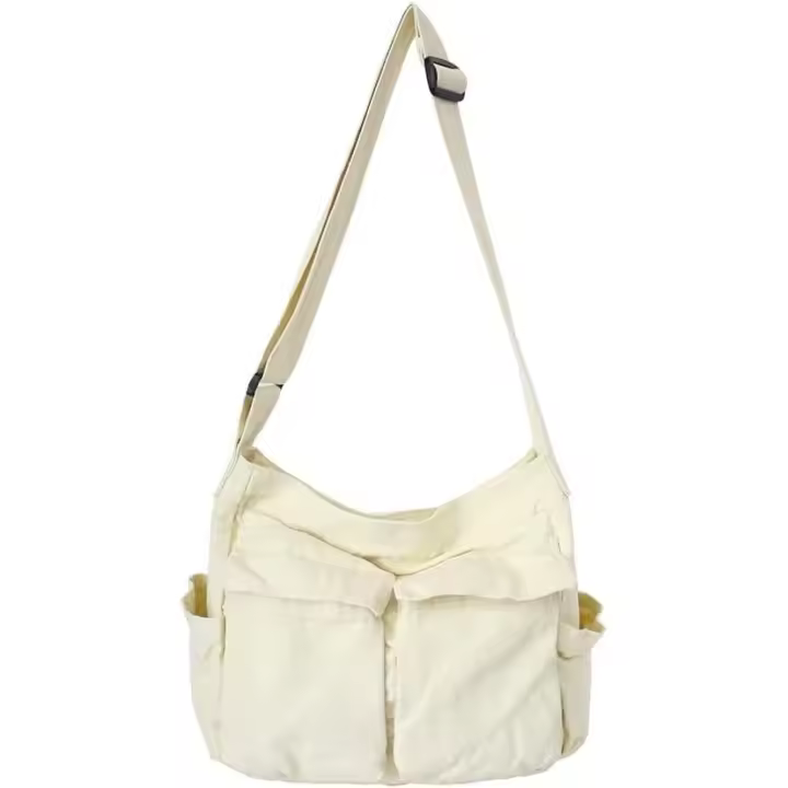 Bolsos de Lona para el hombro, Gran capacidad, de entretela y solida, Bolso de viaje informal, de entreguero Bandolera, bolsos de entretela con Coras de hombro ajustables (Blanco) - 1