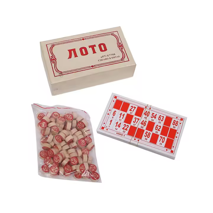 Russian Lotto Chessboard Games Wood Bingo Set for Kids Adults Friends Parties - 1