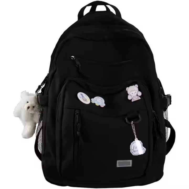 Linda para adolescentes y niñas, Bolsas para Libros con alfiler de Oso, color Negro - 1