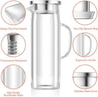 Jarra de Agua de Vidrio de 1,5 L con Tapa, botella de borosilicato transparente y resistente al calor, Perfecta para Leche, Zumo - details 0