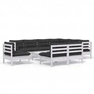 VIDAXL juego de mobiliario de jardín de madera maciza de pino gris antracita 10 piezas - 1