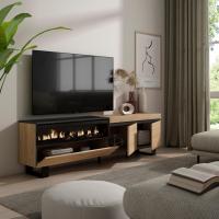 Skraut Home - Mueble de Televisión en melamina de alta calidad - 203x35x57cm - Fuego led efecto 3d - Veteado de madera - Tacto poroso - Estilo Moderno Elegante - details 1